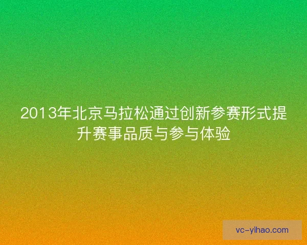 2013年北京马拉松通过创新参赛形式提升赛事品质与参与体验